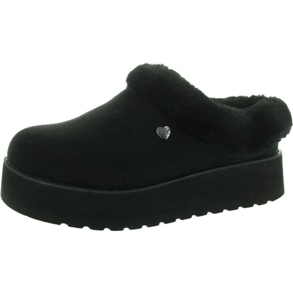 Skechers Black Furry Platform Mules